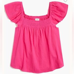 NWT - J. Crew Smocked Gauze Flutter Sleeve Pink Summer Vacation - Women’s Large